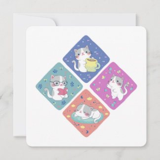 Cute Kitty's Busy Day Illustration Thank You Card
