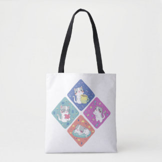 Cute Kitty's Busy Day Illustration Tote Bag