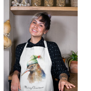 Cute Kiwi Bird in Christmas Elf Hat, custom Apron