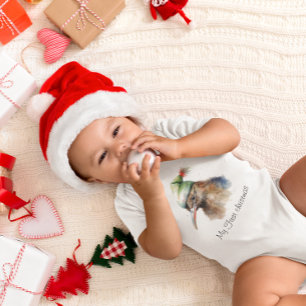 Cute Kiwi Bird in Christmas Elf Hat, custom Baby Bodysuit