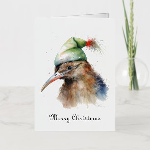 Cute Kiwi Bird in Christmas Elf Hat, custom Foil Holiday Card