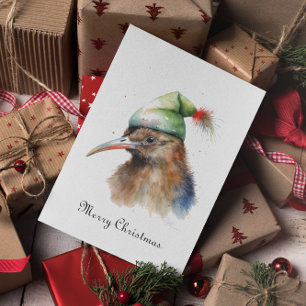 Cute Kiwi Bird in Christmas Elf Hat, custom Holiday Card