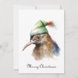 Cute Kiwi Bird in Christmas Elf Hat, custom Holiday Card