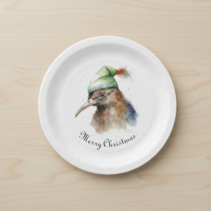 Cute Kiwi Bird in Christmas Elf Hat, custom Paper Plate