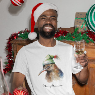 Cute Kiwi Bird in Christmas Elf Hat, custom T-Shirt