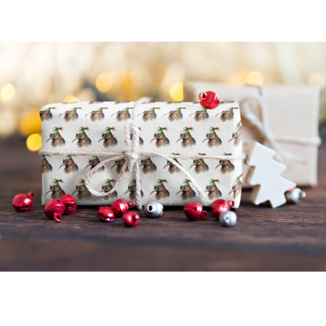 Cute Kiwi Bird in Christmas Elf Hat Wrapping Paper (Creator Uploaded)