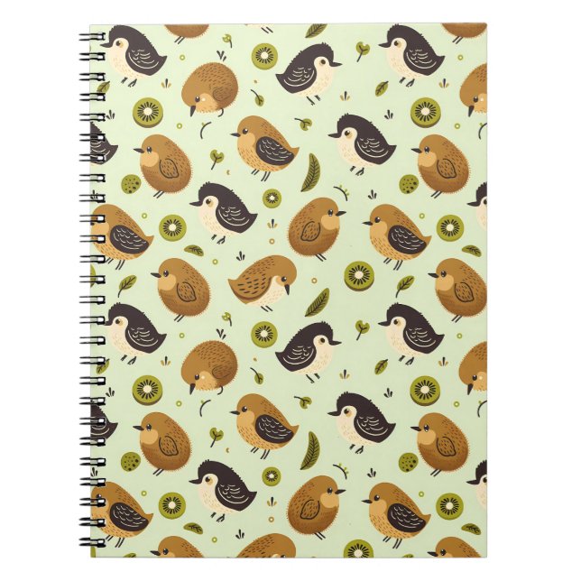 Cute Kiwi Birds Pattern Notebook (Front)
