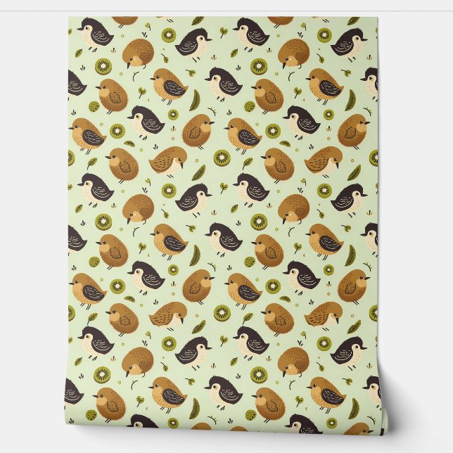 Cute Kiwi Birds Pattern Wallpaper (Unrolling)
