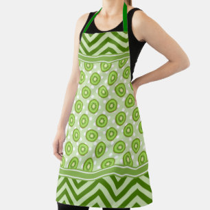 Cute Kiwi Slices Polka Dot & Chevron Green Apron