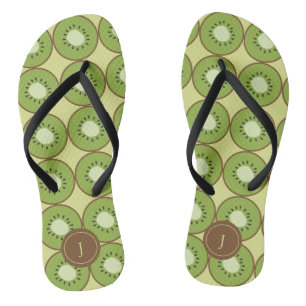 Cute Kiwi Summer Monogram Kiwifruit sweet fruit Flip Flops