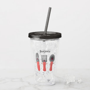 Cute knife fork and spoon cutlery cartoon acrylic tumbler