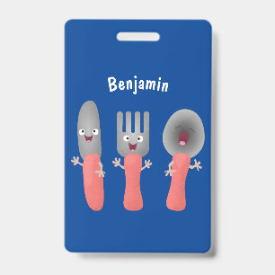 Cute knife fork and spoon cutlery cartoon badge