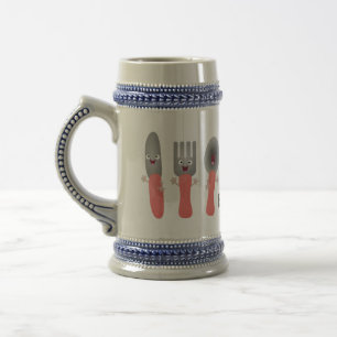 Cute knife fork and spoon cutlery cartoon beer stein