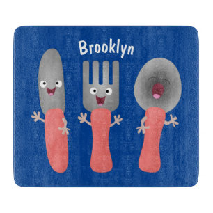 Cute knife fork and spoon cutlery cartoon cutting board
