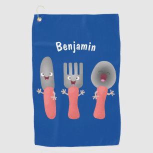 Cute knife fork and spoon cutlery cartoon golf towel