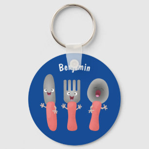 Cute knife fork and spoon cutlery cartoon keychain