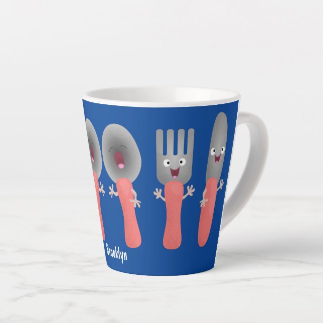 Cute knife fork and spoon cutlery cartoon latte mug (Right Angle)