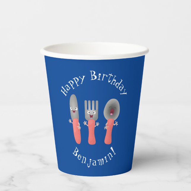 Cute knife fork and spoon cutlery cartoon paper cups (Front)