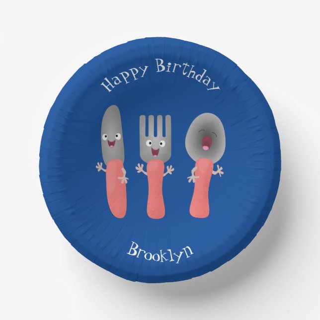 Cute knife fork and spoon cutlery cartoon paper plate (Front)