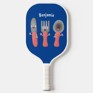 Cute knife fork and spoon cutlery cartoon  pickleball paddle