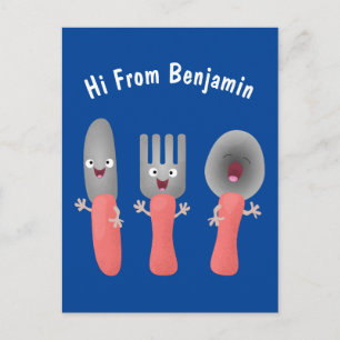 Cute knife fork and spoon cutlery cartoon postcard