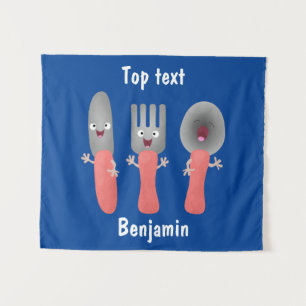 Cute knife fork and spoon cutlery cartoon  tapestry