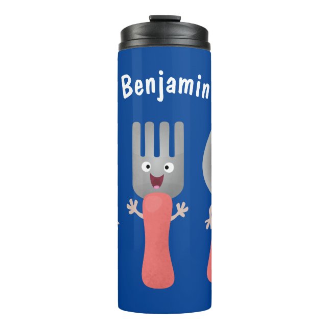 Cute knife fork and spoon cutlery cartoon thermal tumbler (Front)