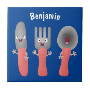 Cute knife fork and spoon cutlery cartoon tile