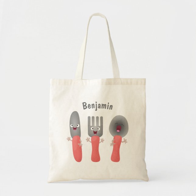 Cute knife fork and spoon cutlery cartoon tote bag (Front)