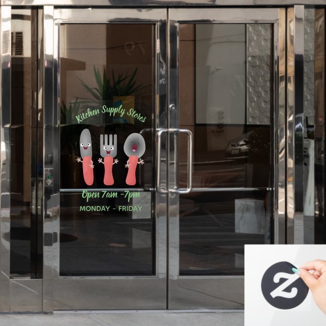 Cute knife fork and spoon cutlery cartoon window cling (Office Door)