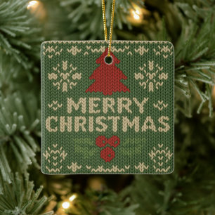 cute knit merry christmas ceramic ornament