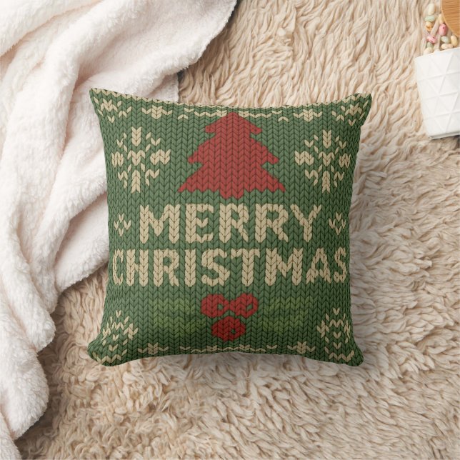 cute knit merry christmas throw pillow (Blanket)