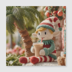 Cute Knitted Christmas Elf Drinking Iced Coffee