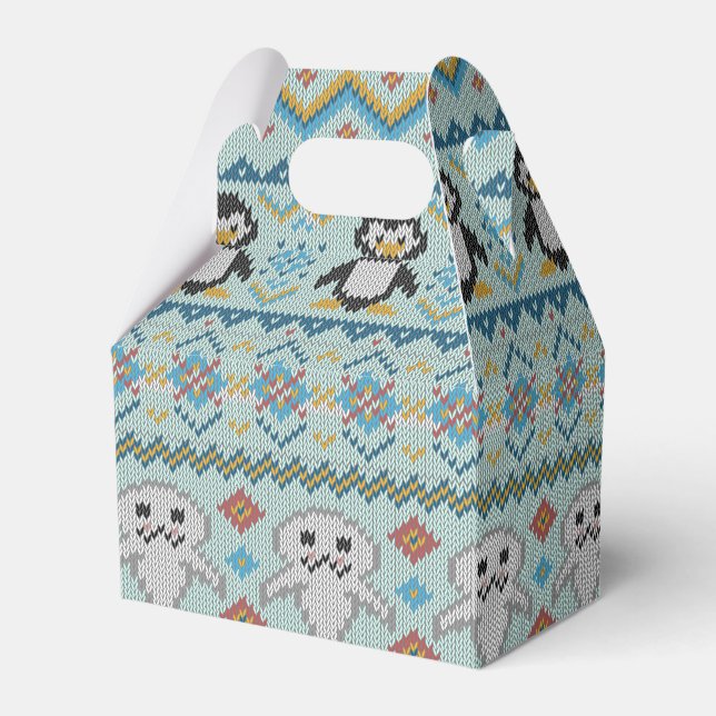 Cute Knitted Penguin and Seal Pattern Favor Box (Back Side)
