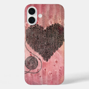 Cute Knitted Yarn Heart Watercolor iPhone 16 Plus Case