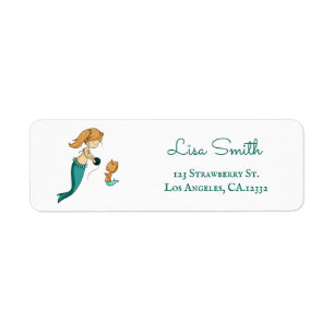 Cute Knitter Mermaid Cat Return Address