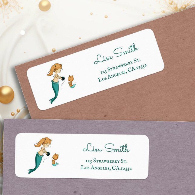 Cute Knitter Mermaid Cat Return Address (Cute Knitter Mermaid Cat Return Address Label by Kinda Cute by Patricia Alvarez)