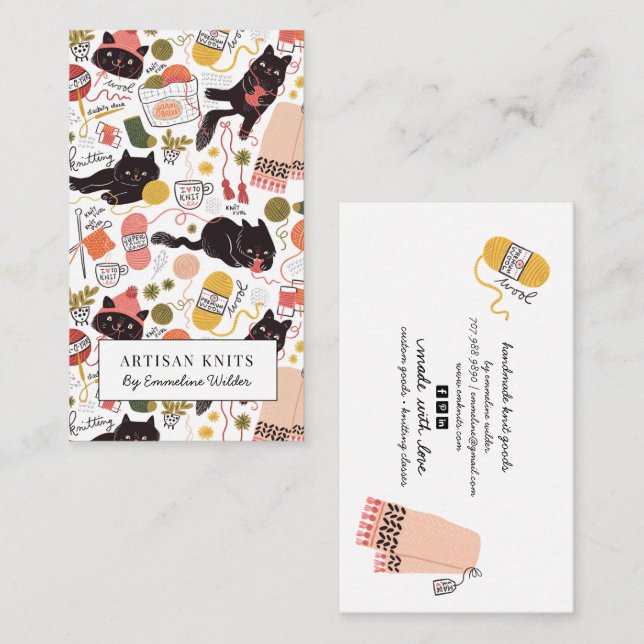 Cute Knitting Business And Knitting Instruction Business Card (Front/Back)