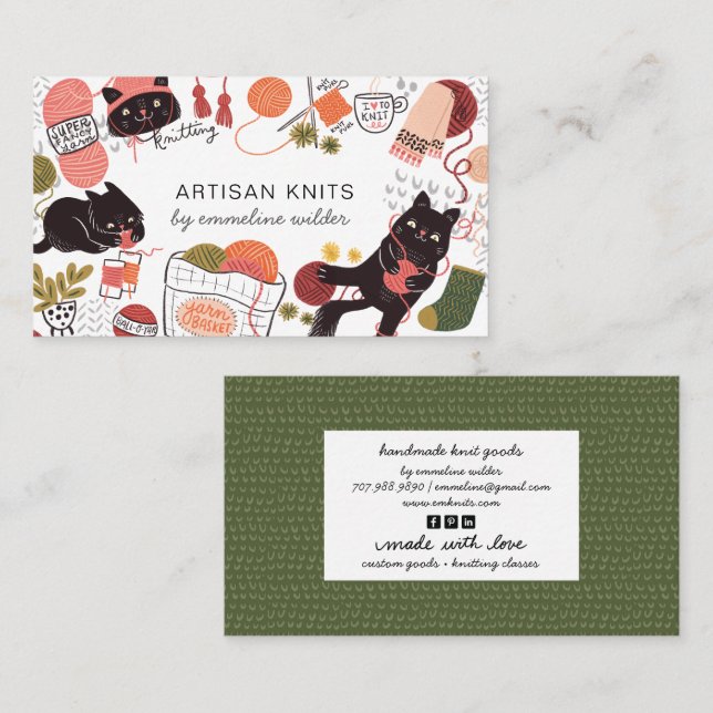 Cute Knitting Business And Knitting Instruction Business Card (Front/Back)