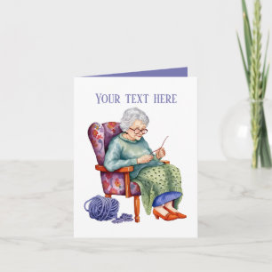 Cute knitting Elderly lady add message Card