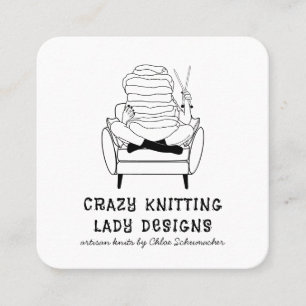 Cute Knitting Lady Custom Knit Goods Square Business Card