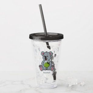 Cute koala and coconut cartoon illustration acrylic tumbler