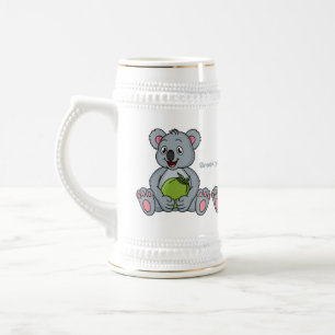 Cute koala and coconut cartoon illustration beer stein