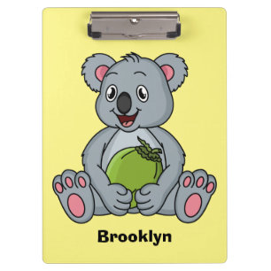 Cute koala and coconut cartoon illustration clipboard