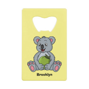 Cute koala and coconut cartoon illustration credit card bottle opener