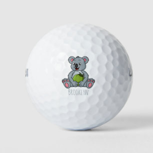 Cute koala and coconut cartoon illustration golf balls