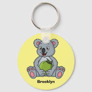 Cute koala and coconut cartoon illustration keychain