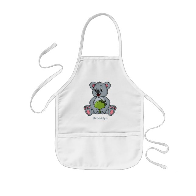 Cute koala and coconut cartoon illustration kids apron (Front)