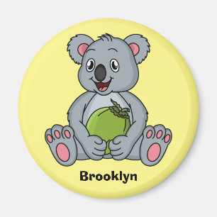 Cute koala and coconut cartoon illustration magnet