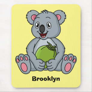 Cute koala and coconut cartoon illustration  mouse pad
